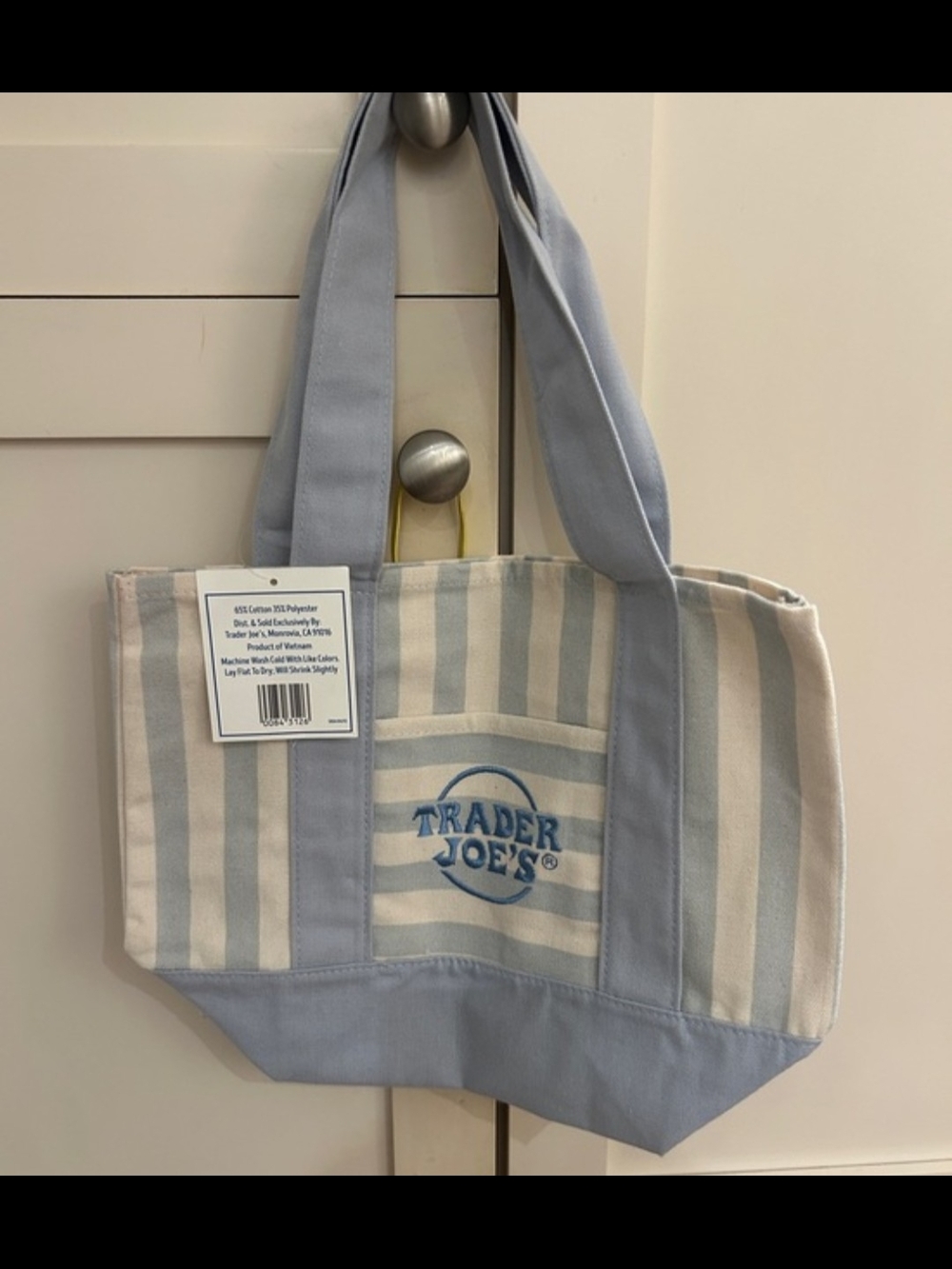 Trader Joe's Light Blue Striped Canvas Tote Bag mini